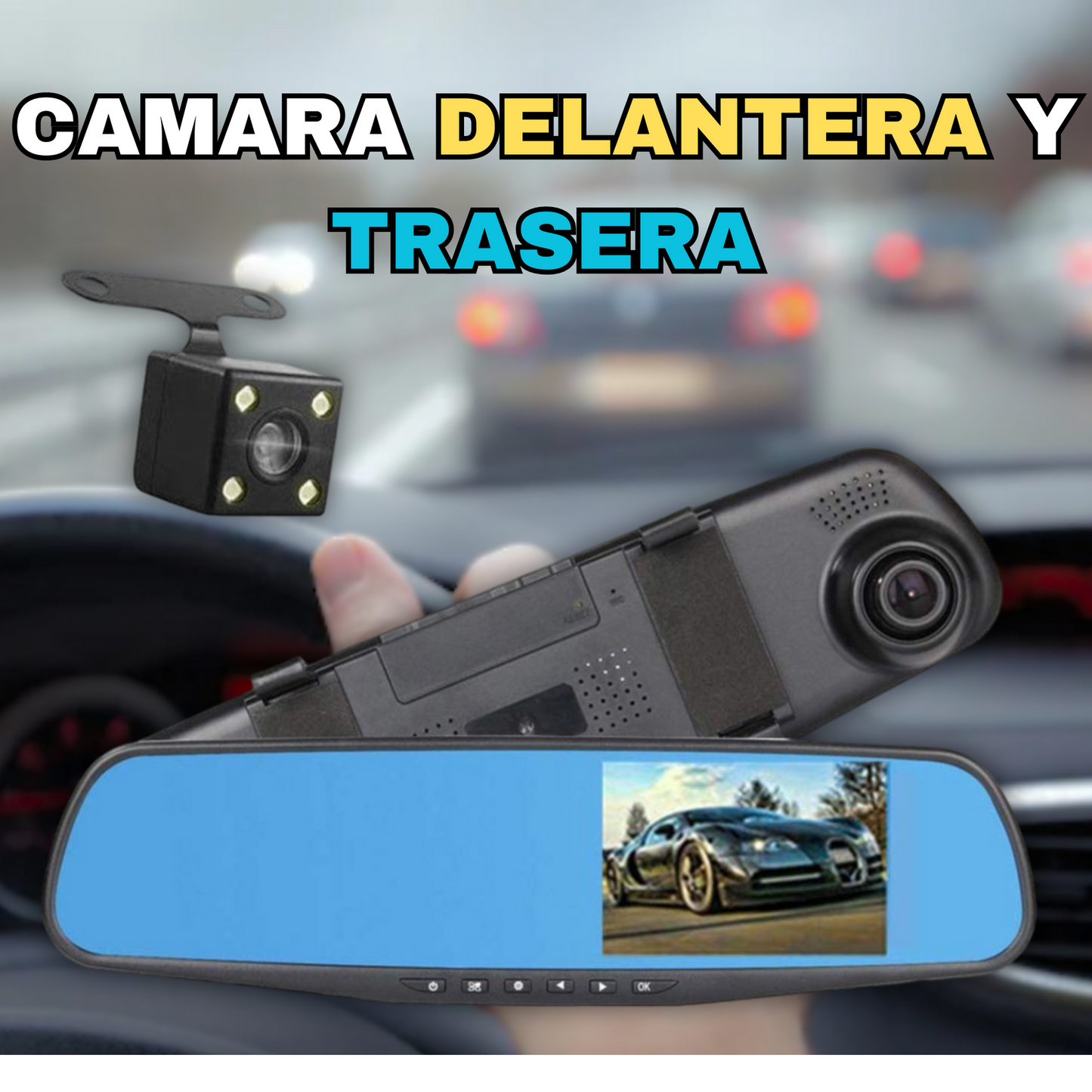 ESPEJO RETROVISOR DOBLE CAMARA ¡OBSEQUIO ESPECIAL! 🎁