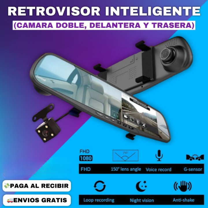 ESPEJO RETROVISOR DOBLE CAMARA ¡OBSEQUIO ESPECIAL! 🎁